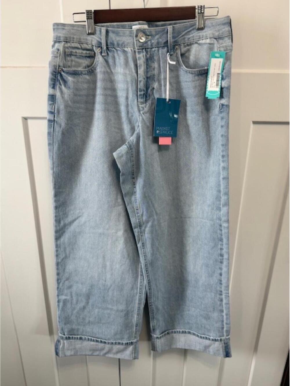 NWT Market and Spruce light wash cropped jeans w/cuffed hem wide leg sz 10